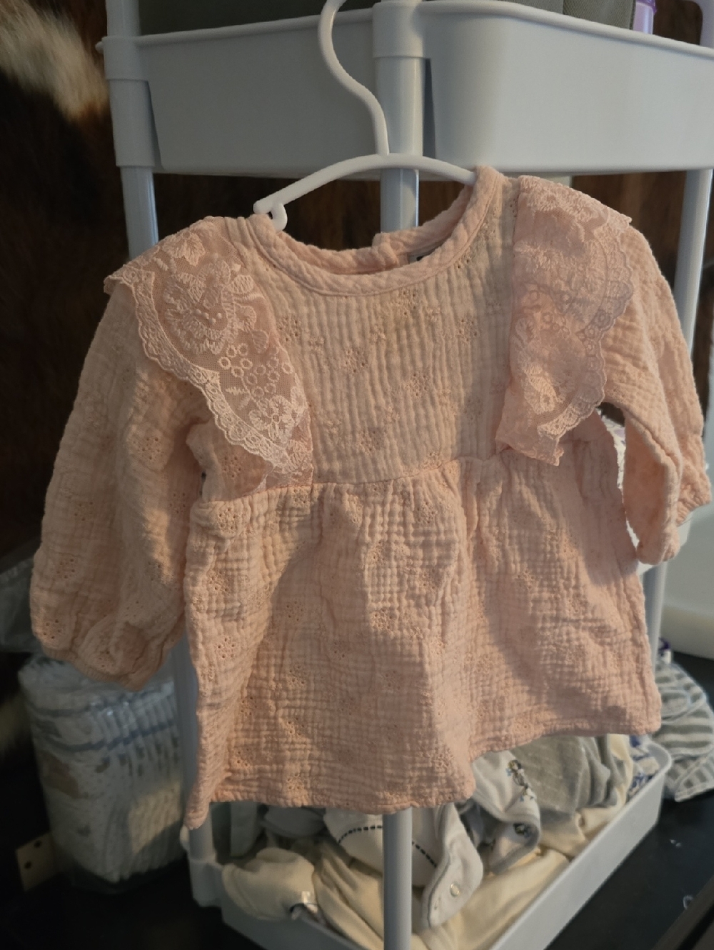 French Connection Pale Pink Lace-Trim Girls Blouse